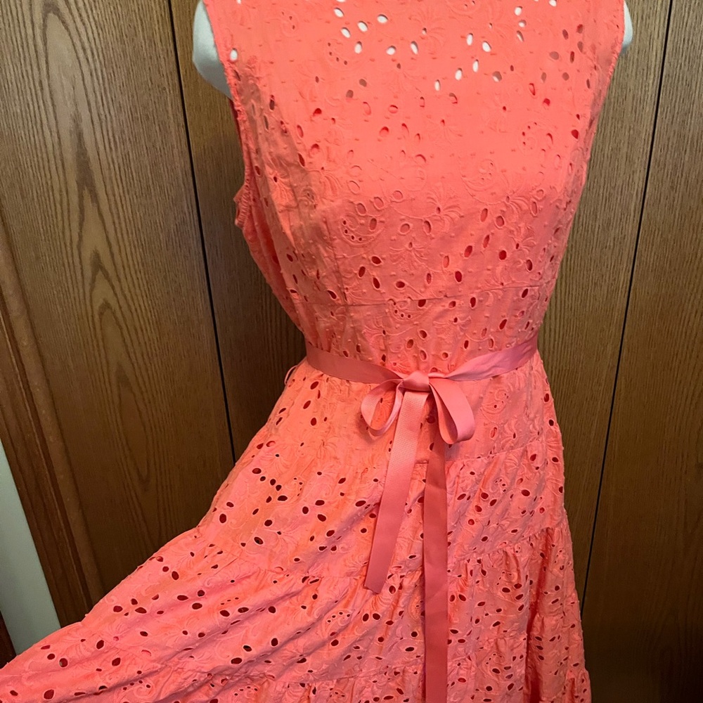 Elegant Coral Eyelet Dress